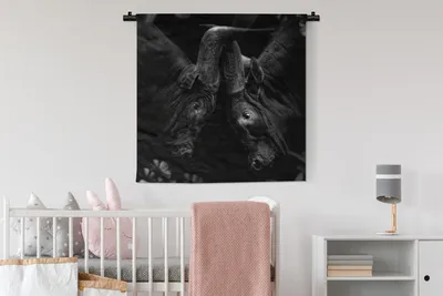 Produktbild von MuchoWow® Wandteppich Wandbehang Tiere - Dschungel - Kühe - Schwarz - Weiß 90x90 cm Tapisserie Dekoration Wandtuch - Wandaufhänger