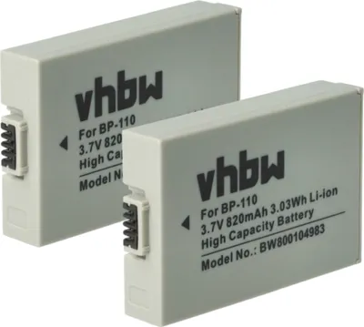 Produktbild von vhbw 2x Akku Ersatz für Canon BP-110 für Videokamera Camcorder (800 mAh, 3,7 V, Li-Ion) + Infochip