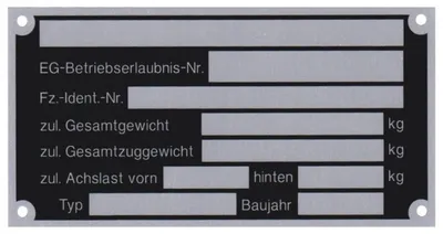 Produktbild von 25 x Blanko Typenschild Anhängertypenschild Neutral Anhänger Vers. 3