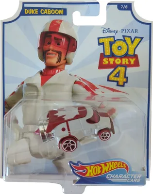 Produktbild von Mattel GCY59 Hot Wheels Disney Toy Story 4, Duke Caboom Fahrzeug im Maßstab 1:64, rot-weiß