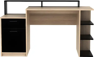Produktbild von Schreibtisch mit Regalen ZACHARIE - Farbe: Eiche und Schwarz