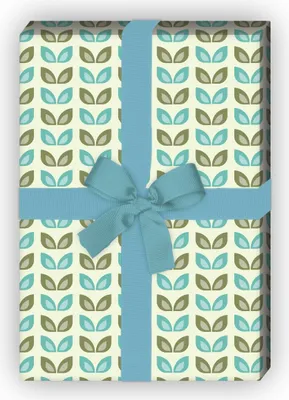 Produktbild von 70er Jahre Retro Geschenkpapier mit Vintage Blättern, türkis - G8538, 32 x 48cm