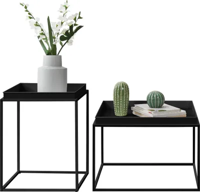 Produktbild von [en.casa] 2er Set Tabletttisch Schwarz mit Abnehmbaren Servierplatten Beistelltisch Set Serviertisch Doppelt Couchtisch Sofatisch