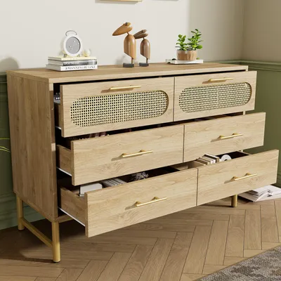 Produktbild von STILVORA kommode mit 6 Schubladen, Schminktisch,komodenschrank für Wohnzimmer und Schlafzimmer, Kippschutz, Sideboard Sonoma Eiche