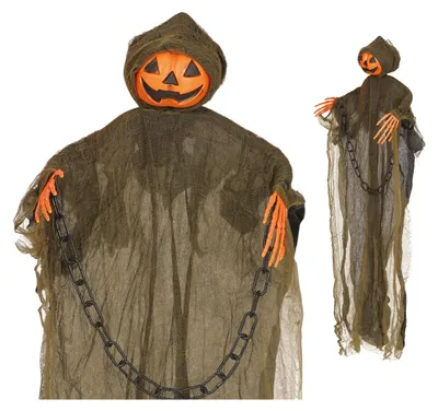Productafbeelding van Halloween pompoen spookfiguur decoratie, spookachtige vliegende decoratie, griezeldecoratie, effectvolle Halloween-sfeer, enge pompoenfiguur, angstaanjagend griezeldecor, kleur: zwart