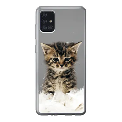 Produktbild von MuchoWow® Handyhülle Schutzhülle Hülle für Samsung Galaxy A52 5G Katze - Kätzchen - Federn Silikon Softcase Handy Hülle - Umschlag