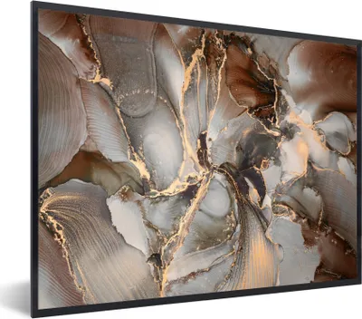Produktbild von MuchoWow® Gerahmtes Poster Grau - Gold - Marmor 80x60 cm - Poster mit Schwarzem Bilderrahmen Wandposter Rahmen Foto Bilder - Schwarzem - Mit Gestell