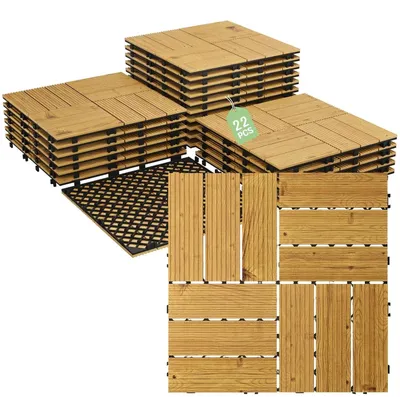 Obrázok produktu pre Teracové dlaždice z akáciového dreva – klikacie dlaždice, 30,5 x 30,5 cm – sada, 22/33 kusov – odolné voči poveternostným vplyvom a vodotesné – vhodné na balkón, terasu a do záhrady – svetložltá farba