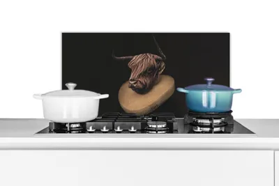Obrázok produktu pre MuchoWow® Splashback Kuchyňa - Kuchynský backsplash - Ochrana steny pre sporák a drez Škótsky horal - Krava - Obojok 60x30cm Alu-Dibond (alternatíva k