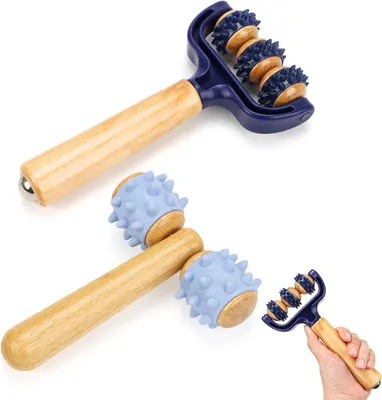 Produktbild von Massage-Roller-Set 2 Stück, Holzgriff, tragbar, für Beine