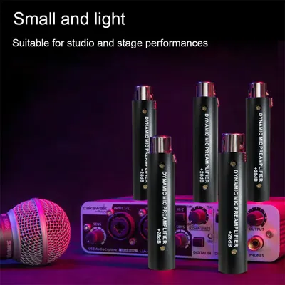 Obrázek produktu pro Inline mikrofonní předzesilovač s nízkošumovým zesílením, připojení XLR pro dynamická pódiová vystoupení, karaoke zábavu, živé vysílání, mikrofonní předzesilovač typu plug-and-play