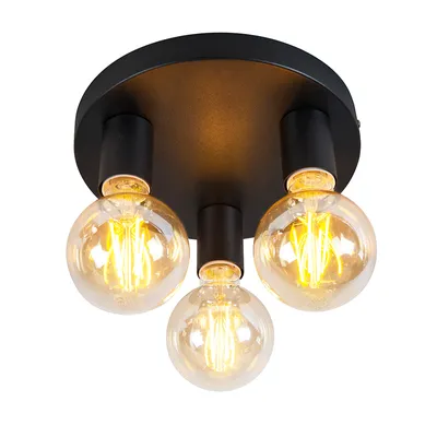 Produktbild von QAZQA - Klassisch I Antik IndustrieDeckenleuchte I Deckenlampe I Lampe I Leuchte schwarz - Facil 3-flammig I Wohnzimmer I Schlafzimmer - Stahl Rund - LED geeignet E27