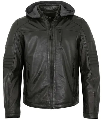 Produktbild von Jilani - Herren Lederjacke Kapuze Lammnappa schwarz : 52