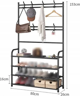 Image de QLS Portemanteau avec étagère à chaussures 8 crochets 4 niveaux Autonome Noir 11074