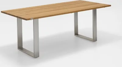 Produktbild von Gartentisch Noha 160x95 Tischplatte Teakholz Profilkufe Edelstahl gebürstet