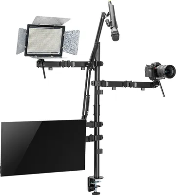 Zdjęcie produktu dla Uniwersalny profesjonalny uchwyt biurkowy do monitora 17-32", mikrofonu, kamery i reflektora do statywu studyjnegoVESA 75x75 100x100