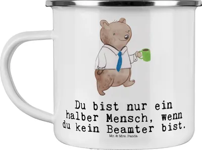 Produktbild von Mr. & Mrs. Panda Teetasse Beamter Herz - Weiß - Geschenk, Pott, Studium, Öffentlicher Dienst, Beamtentum, Teebecher, Blechtasse, becher emaille, Haferl