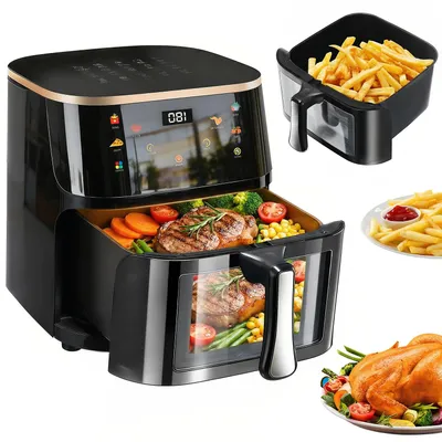 Produktbild von OYAJIA Heißluftfritteuse XXL 9L | ohne Öl oder Fett | Airfryer mit Color-Display & Sichtfenster | 7 Programme | 80 - 200°C | Air Fryer 1800W