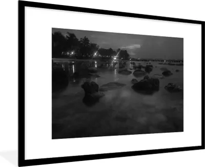 Produktbild von MuchoWow® MuchoWow® Gerahmtes Poster Strandlichter auf der Isla Mujeres am Morgen - Schwarz und Weiß 90x60 cm - Poster mit zchwarzem Bilderrahmen - Wanddekoration - Fotos
