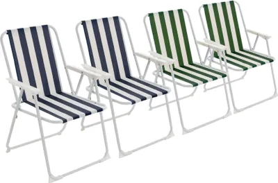 Produktbild von Harbor Housewares Klappbare Strandkörbe aus Metall – Blau/Grün gestreift – 4er-Pack