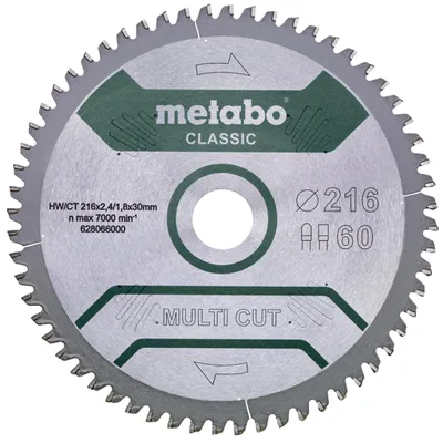 Immagine prodotto di Metabo Kreissägeblatt HW/CT 216 x 30 60FZ/TZ 5 Grad Sägeblatt multi cut-classic