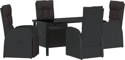 Image de Salon de jardin, ensemble repas extérieur 5 pièces, polyrotin noir, table verre trempé 140x70x73 cm, 4 chaises réglables, capacité 4, 43,3 kg