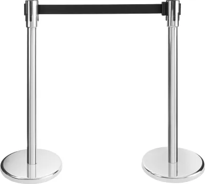 Produktbild von AREBOS Personenleitsystem, 2 Stück, Absperrständer, Absperrband, Absperrpfosten, Bandfarbe: Schwarz, Bandlänge:190cm, im Innen-Außenbereich einsetzbar