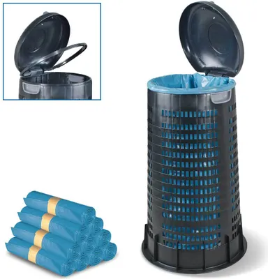 Produktbild von Korbabfallsammler, Klappdeckel, Klemmring für 120 Liter Säcke, 410/520 mm, Höhe 880 mm inkl. 250 Müllsäcke 120 Liter