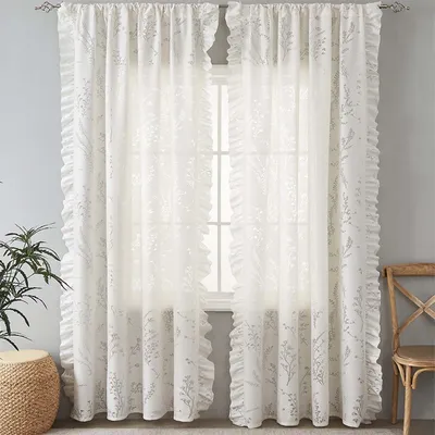 Produktbild von 2er-Pack Weiß Spitzenvorhänge, Vintage Rüschengardine für Wohnzimmer Schlafzimmer, 140x200cm