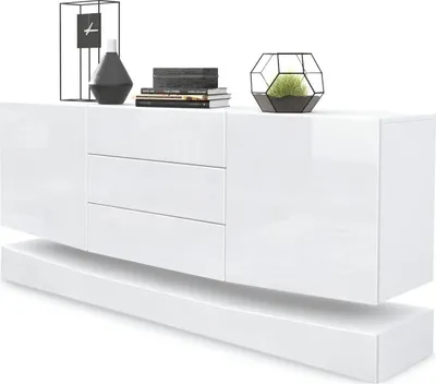 Produktbild von Vladon Sideboard City,  Germany, Weiß matt/Weiß Hochglanz - Moderne Kommode für Ihr Wohnbereich (178 x 72 x 38 cm)