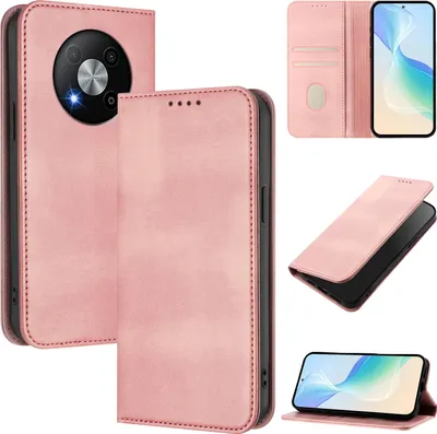 Image de Etui pour ZTE Blade A73 5G, étui en cuir vintage avec protection RFID, fentes pour cartes, support Rose