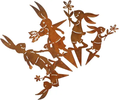 Produktbild von 5 Eisen-Hasenfiguren als Gartenstecker für Bonsaitöpfe, Terrassen, Gärten und Osterdekorationen