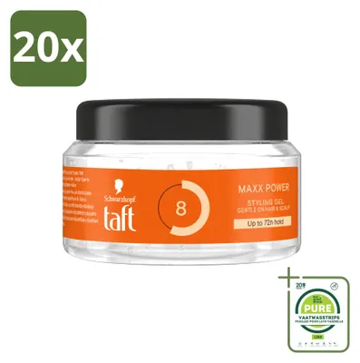 Imagen del producto de 20 unidades de gel para el cabello Taft Men Power Gel Maxx Power 8, envase de 250 ml, pack grande
