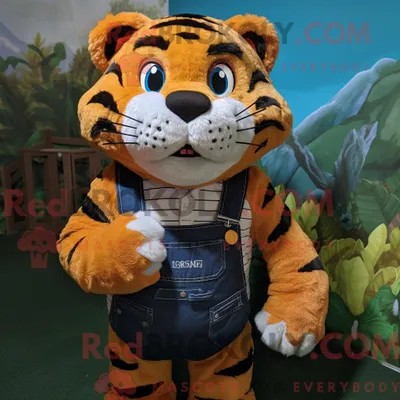 Produktbild von Tiger-Maskottchen-Kostüm REDBROKOLY mit Latzhose und Messenger-Tasche