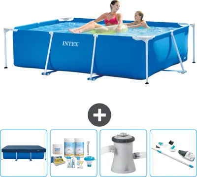 Immagine prodotto di Piscina Intex con struttura rettangolare - 220 x 150 x 60 cm - blu - copertura inclusa - pacchetto di manutenzione - pompa filtro per piscina - hoover