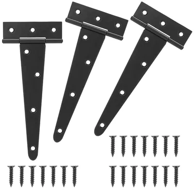 Productafbeelding van T-scharnier, 300 mm - Set van 3 - Zwart gecoat - Geschikt voor tuindeuren en schuurtdeuren - Robuust en stootvast - Deurscharnieren