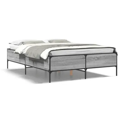 Produktbild von vidaXL Bettgestell Grau Sonoma 135x190 cm Holzwerkstoff und Metall