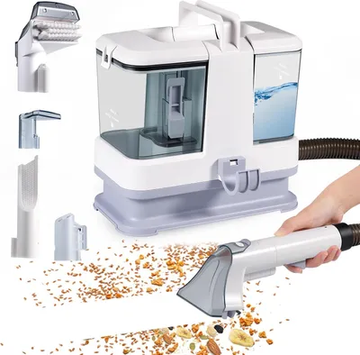 Image de Nettoyeur de canapés et de tapis - Aspirateur eau/sèche pour tissus d'ameublement - Nettoyage en profondeur - Élimination des taches - Réservoir de 1 à 2 litres - 220 V - Blanc