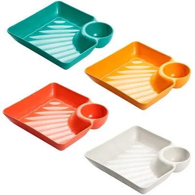 Produktbild von TRANKIELO® - 4-teiliges Snackbrett-Set - Hitzebeständiges PP-Material - Integrierter Saucenschalen - Leicht zu reinigen
