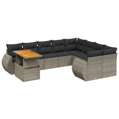 Produktbild von vidaXL 10-tlg. Garten-Sofagarnitur mit Kissen Grau Poly Rattan