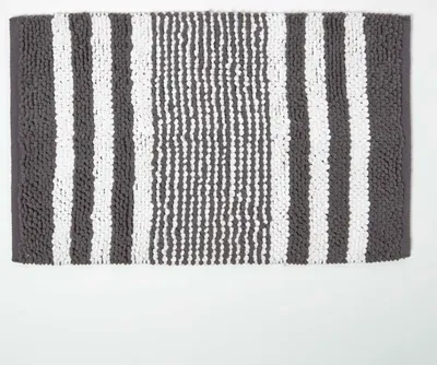 Obrázek produktu pro Žinylková koupelnová předložka antracitově bíle pruhovaná ze 100% bavlny, 50 x 80 cm