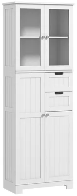Produktbild von Badezimmerkorpus - Badezimmerturm - Aufbewahrungsschrank - Regalkorpus - Schrank mit Glastüren - Weiß - 60x30x170 cm