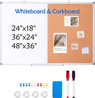 Zdjęcie produktu dla SucceBuy 36 "x24" tablica biała i korkowa z aluminiową ramą - 2 w 1 magnetyczna tablica suchościeralna i tablica ścienna - idealna do biura, szkoły, domu - srebrna