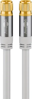 Imagen del producto de Goobay 70600, cable para antena parabólica (135 dB), 4 veces blindado, 2 metros, blanco, con conectores F dorados (F-conector a F-conector)