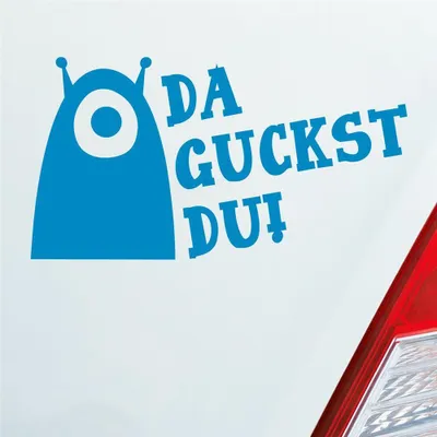 Produktbild von Auto Aufkleber Da guckst du! Alien Monster 15x8 cm Hellblau Sticker Heckscheibenaufkleber