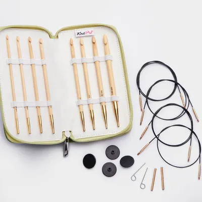 Produktbild von KnitPro Japanese Bamboo Tunesische Häkelnadeln Set 3,5-8,0mm mit Zubehör