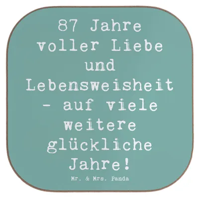 Produktbild von Mr. & Mrs. Panda Untersetzer für Gläser Spruch 87. Geburtstag Liebe - Meeresbrise - Geschenk, gläseruntersetzer, glückliche Jahre, Geburtstagswünsche 87, Tischuntersetzer
