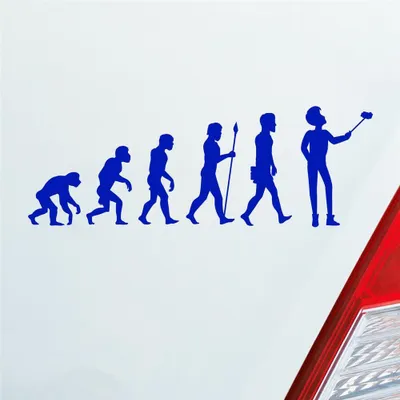 Produktbild von Auto Aufkleber Evolution Selfie Stick Handy Entwicklung Darwin 19x6,7 cm Dunkelblau Sticker Heckscheibenaufkleber