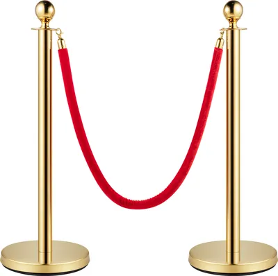 Immagine prodotto di SucceBuy confezione da 6 pali barriera con corda di velluto, pali barriera per il controllo della folla con 4 corde di velluto rosso lunghe 5 piedi. Barriera per code in acciaio inox con punta a sfera