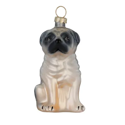 Produktbild von Christbaumschmuck Glas 7,5cm Mops Figur Beige / Grau